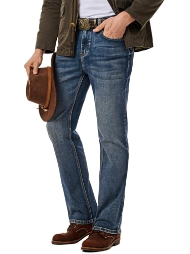 JMIERR Men's Stretch Jeans Boot Cut Western Retro Cowboy Straight Leg Denim Pants, 38W x 30L, Navy Blue