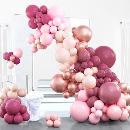 Image of PartyWoo Dusty Pink Balloon Arch Kit Garland 100 pcs Shades of Pink and Dusty Rose Balloons Different Sizes of 18 12 10 5 Inch for Valentine's Day Bridal Shower Wedding Anniversary Party Decorations