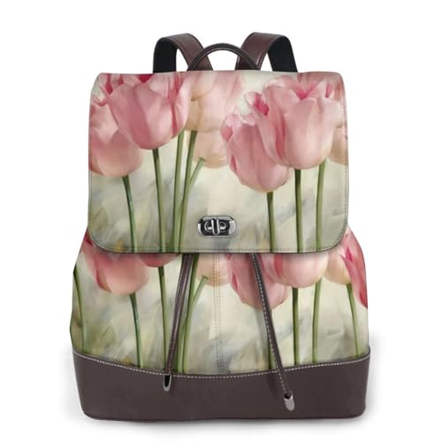Sac à dos cuir tulipes roses pour ordinateur portable, idéal campus et voyage au quotidien