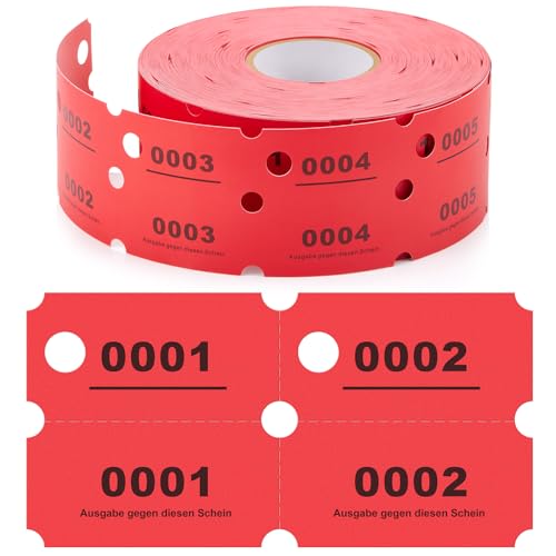 Nezyo Rollo de Fichas 1-1000 Bloque de Números Doble con Agujero Guardarropa Ticket Boletas Numeradas Servicio Lavandería para Eventos Clubes Tiendas Ferias Bares Bodas y Fiestasfiestas(Rojo)