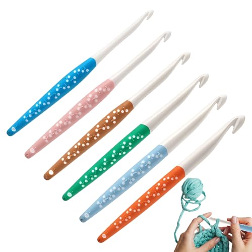 Crochet Hooks Set - Juego de 6 agujas de ganchillo de 6 a 12 mm, con asas ergonómicas, para niñas, adolescentes, adultos, madres, calcetines, guantes y bufandas