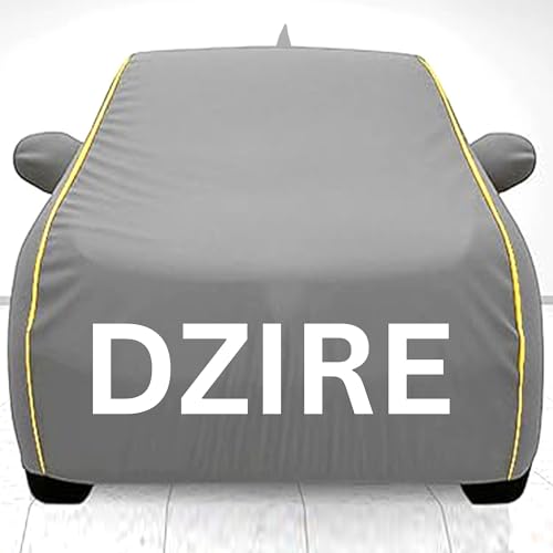 Image of Car Cover for Swift Dzire All Model & Years (2008-2024) 100% Waterproof with Mirror & Antenna Pockets Triple Stitched Bottom Elastic Dustproof Full Body Protection Heat & UV Resistant, Grey