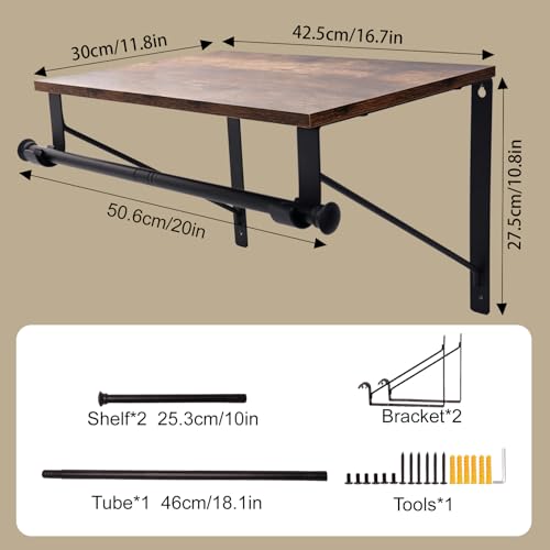 Estante de armario de pared con barra ajustable y soportes de almacenamiento resistente 7