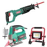 HYCHIKA 6.7A Jig Saw, Reciprocating Saw, 30W LED Work Light, 3-Tool Power Tool Combo Kit