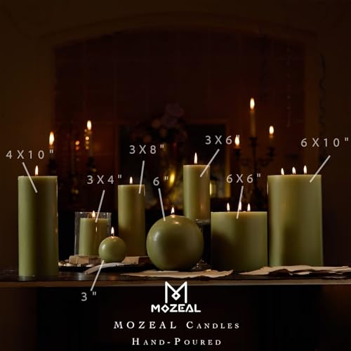 MOZEAL 3" x 8" Hand-Poured Unscented Large Candle, Smokeless Rustic Pillar Candle Set of 2, Slow Burn, No Drip, Approx 150 Hours Burning,Wedding,Dinner,Christmas and Home Decorative,Tall Olive Candle - Image 5