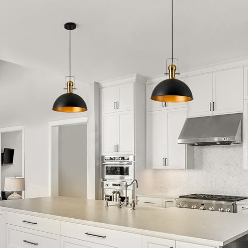 Image of 12 Inch Black Farmhouse Pendant Lights for Kitchen Island 3 Pack | ETL Certificate, Easy to Install,Adjustable Height Cord,Vintage Industrial Dome Hanging Light Fixtures