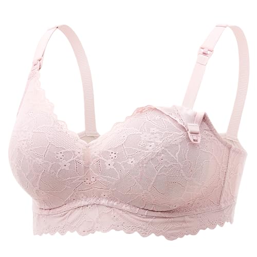 Image of Momcozy Lace Nursing Bra, Wirefree Padded Nursing Bras for Breastfeeding, V Neck Maternity Bra for Pregnancy, Soft Lace