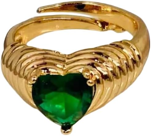 - Heart-Shaped Emerald Ring, 2.0 cm, Gold-Plated Statement Ring for Women, Green, Anti Tarnish, Water Resistant, Lightweight, Gift Packaged