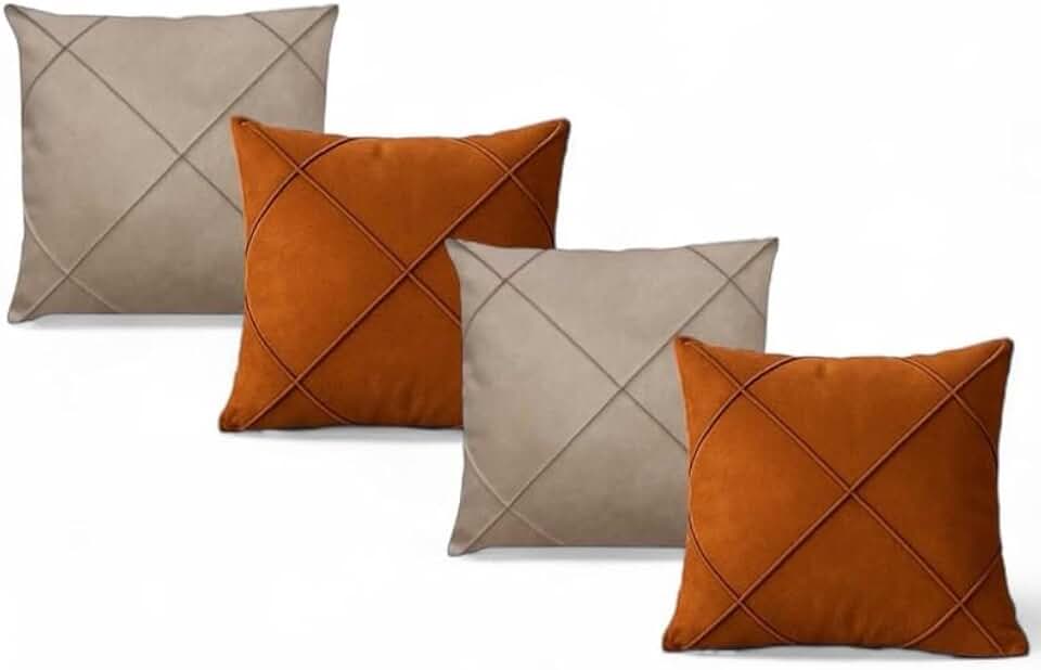 Kit 04 Almofadas Cheias em Suede Drapeada 45x45cm Decorativas Sala Quarto Sofá(2 Terracota 2 Avelã)