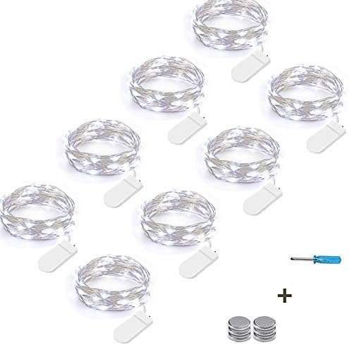 NEXVIN 8 Pack Christmas Battery Fairy Lights, 3M 30 LED Silver Wire String Lights Battery Powered, Micro String Lights for DIY Wedding Party Festival Decoration - White