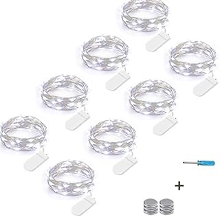 NEXVIN 8 Pack Christmas Battery Fairy Lights, 3M 30 LED Silver Wire String Lights Battery Powered, Micro String Lights for DIY Wedding Party Festival Decoration - White