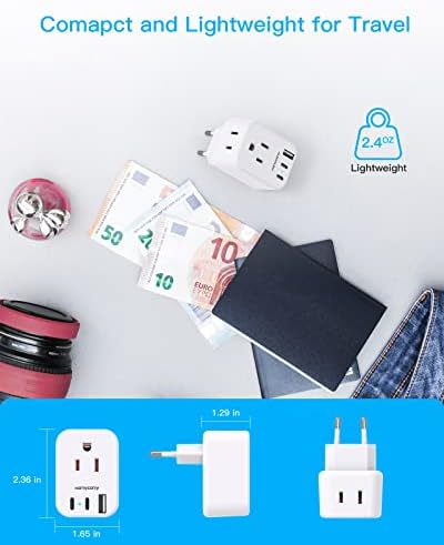 European Travel Plug Adapter, International Power Adapter, US to Europe — view 3