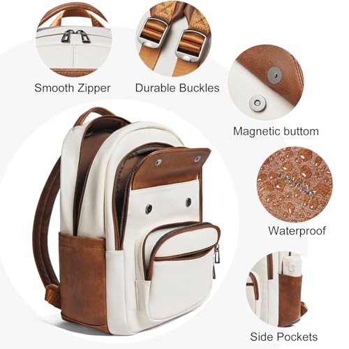 Image of Leresas 37L Backpack Purse for Women Mens Teacher Bag Work Travel Back Pack Vegan Leather Laptop College Daypack Business Computer Book Bag Beige