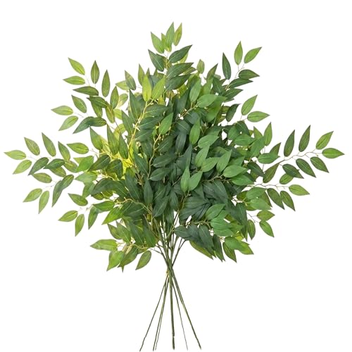 YLUOYHA 12Pcs Artificial Italian Ruscus Greenery Stems 24in Faux Green Leaf Garland Branches Hanging Greenery Spray for DIY Wedding Arch Bouquet Filler Table Centerpieces Home Indoor Decor