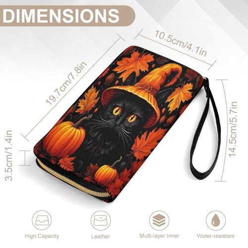 Halloween Black Cat Women's Wallet Wristlet Zipper Purse with Hand Strap Travel Credit Card Holder for Daily Use Gifts2