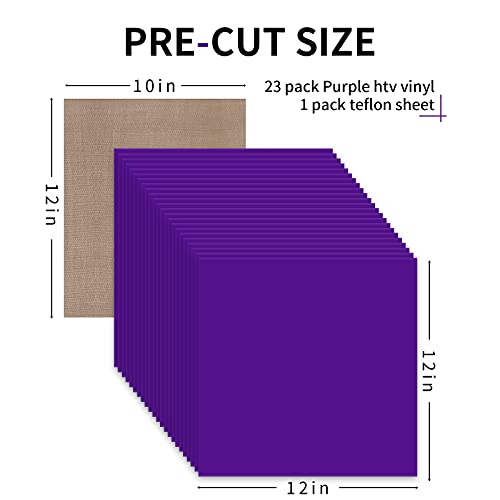 Htvront Htv Heat Transfer Vinyl Bundle: 24 Pack 12"X12" Purple Iron On Vinyl Sheets For T-Shirt (1 Teflon Sheet Included), Purple Pu Htv Vinyl Easy To Cut & Weed For Heat Vinyl Design #TOP1