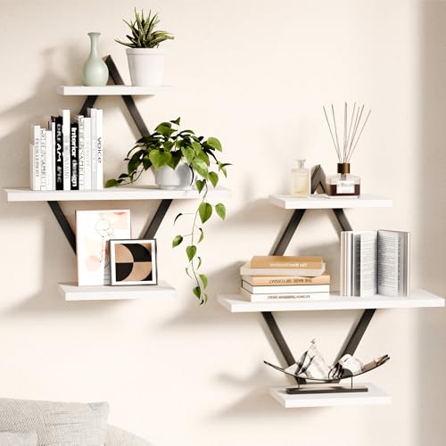 Image of Floating Shelves, Wall Shelf Set of 2, Wall Mounted Shelves, 3-Tier Hanging Wall Shelves for Bathroom, Living Room, Bedroom, Kitchen, Office (White)