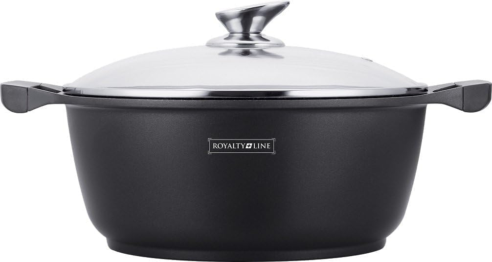Pentola Tegame Royalty Line in Alluminio con Rivestimento Antiaderente Teflon, Coperchio in Vetro e Acciaio Inox – Adatta a Induzione, Gas, Elettrico, Ceramica e Alogeno (40cm - 19.3L)
