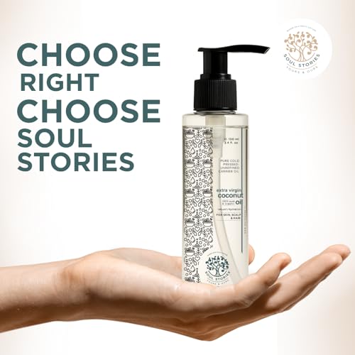 Image of Soul Stories Extra Virgin Coconut Oil 100ml | 100% Pure Cold Pressed Oil for Hair, Face & Body | Helps Nourish Dry Skin, Improve Shine & Support Healthy Scalp | Lightweight Daily Care Oil
