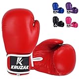 Kruzak Plain Boxing Gloves for Training, Sparring, Kickboxing, Muay Thai and Fighting - Red - 14oz