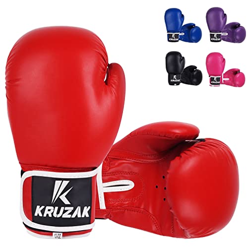 Kruzak Unisex Plain Boxing Gloves For Sparring, Kickboxing, Muay Thai, Martial Arts & Mma Fighting | 08, 10, 12, 14, 16 Oz | Men & Women Punch Bag, Mitts & Focus Pads Punching - Red- 08Oz #TOP11