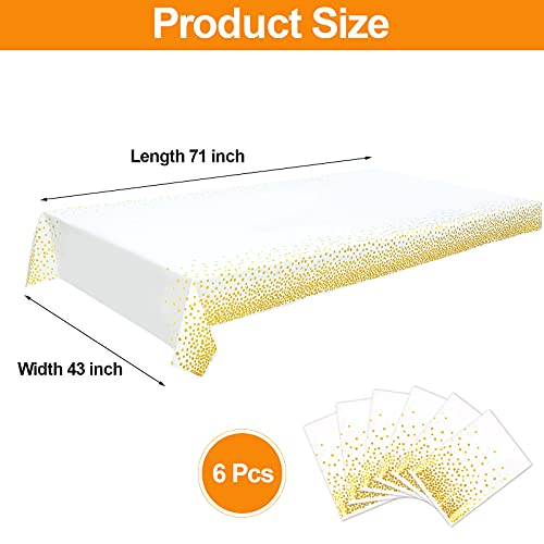 6 Pieces Plastic Tablecloths For Rectangle Tables Gold Dot Confetti Table Covers Waterproof Disposable White Party Tablecloth Decorations For Birthday Party Wedding(White And Gold,71 X 43 Inch) #TOP1