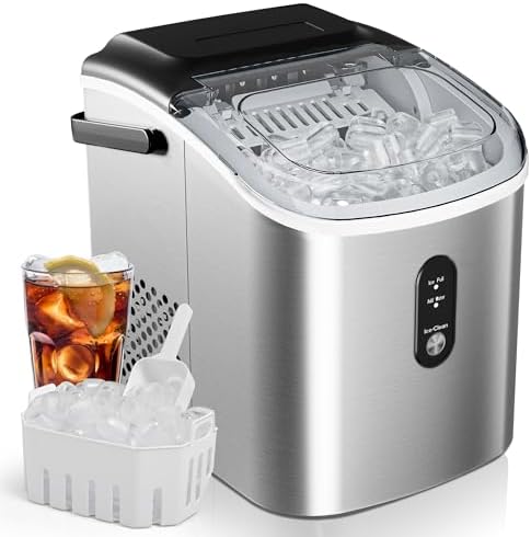 EUHOMY Ice Maker Countertop, Portable Ice Machine with Carry Handle, 26.5lbs Per Day, 9 Cubes in 6 Mins, Auto-Cleaning, with Basket and Scoop, for Home, Kitchen, Camping, RV (Silver)
