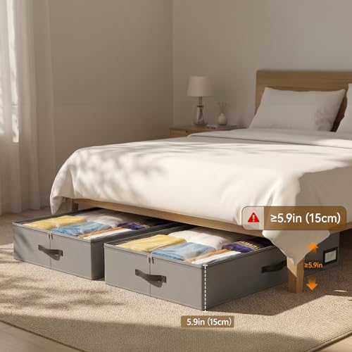 OIAHOMY 2 Pack Under Bed Storage with Handles, Underbed Container for Bedroom & Closet, Fits Beds Higher than 6", Under the Bed Storage for Seasonal Clothes, Blankets & Shoes - Grey — view 2
