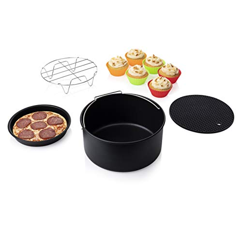 Princess 10-teiliges Airfryer Zubehör Set für XL Heißluftfritteuse 3,2 Liter, Backset mit Pizzablech, Kuchenform, Grillrost, Muffinform & Topfablage, Heißluftfritteusen Zubehör, Schwarz, 182011
