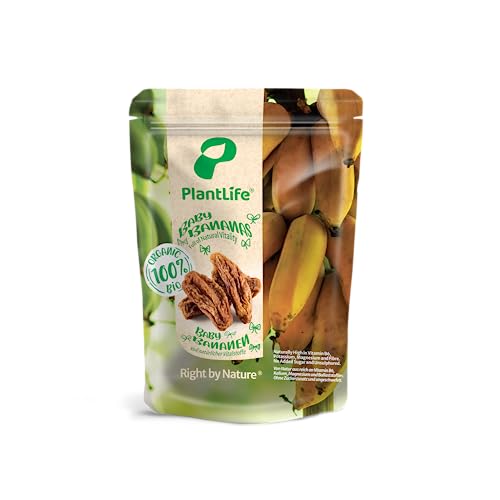 PlantLife Plátanos Mini BIO 1kg - Plátanos secados al sol, sin azufre y naturales - 100% reciclabl