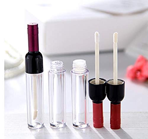 Healthcom 10 Pcs 5ml Empty Wine Bottles Shaped Plastic Lip Gloss Tubes Vials Mini Refillable Clear Lip Glaze Tubes Lipgloss Bottles Holder DIY Liquid Lipstick Tube Lip Oil Bottle Container for Woman Girl Makeup