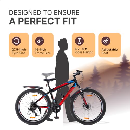 Image of Urban Terrain UT2000 Steel Cycle /Bicycle 27.5 inch MTB (21 Speed) Gear Bicycle for Men /Boys with Front Suspension & Dual Disc Brake Mountain Bike | Ideal for 15+ Years, Frame Size : 16 inch (Red)