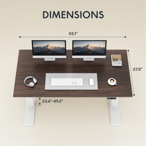 Image of FLEXISPOT E6 Pro Large 55 inch x 28 inch Organic Modern Bamboo Standing Desk, Electric Dual Motor 3-Stage Height Adjustable Desk with Oval Legs, Heavy Duty 330lbs, Walnut Bamboo Desktop, White Frame