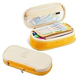 Sonuimy Large Capacity Pencil Case Pouch with Zipper, Portable Aesthetic Cute Big Capacity Pencil Cases Pen Office Travel Stationery Makeup Bag, Desk Organizer for College Adults Women Men-Yellow