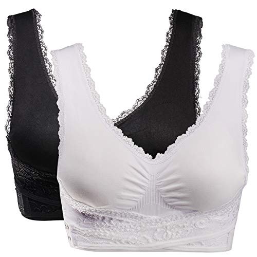 zpllsbratos Lot de 2/3/4 Brassière Soutien Gorge Dentelle sans Armature sans Couture Push-up avec Coussinets Amovibles Sport Yoga(Blanc+Noir,2XL) Cover