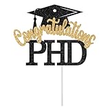 Congratulations PHD Cake Topper, PHD Graduation Cake Topper, Congrats PHD, Doctor DR PHD Graduation Party Decorations (Black and Gold Glitter)