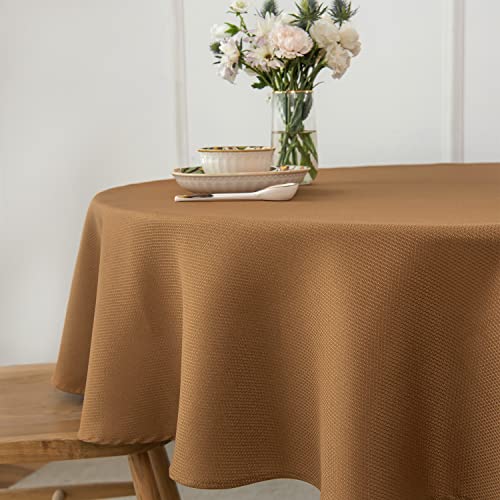 Image of maxmill Fall Tablecloth Stain Resistant Waterproof Wrinkle Resistant Spillproof Washable Soft Textured Table Cloth for Dining Room Harvest Thanksgiving Parties, Round 70 Inch, Amber Bronze