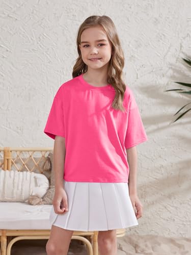 Image of ZDC Girls Athletic Oversized Crop Tops Kids Drop Shoulder Short Sleeve T Shirts Workout Tees