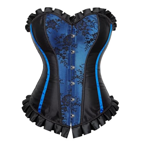 Jutrisujo Korsett Damen Corsage Top Corset Korsage Vollbrust Schnüren Gothic Reizwäsche Vintage Große Größen Halloween Blau 7XL