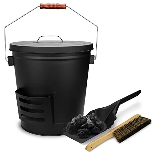 Grisun Ash Bucket with Lid, Shovel and Hand Broom, 5.2 Gallon Coal Bucket for Fireplace, Charcoal Wood Fire Pits Burning Stoves Indoor and Outdoor, Large Pellet Metal Buckets Pail Ash Can