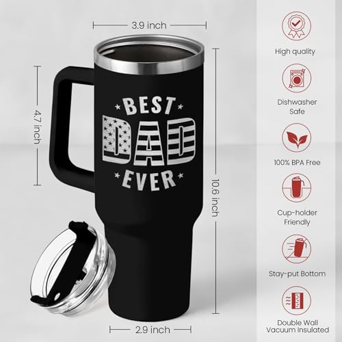 Image of Best Dad Ever Tumbler 40Oz, Gifts for Dad for Christmas Birthday Valentine Fathers Day, Dad Coffee Cup Stainless Steel Insulated Tumblers with Lid & Straw, Dads Gift from Daughter Son