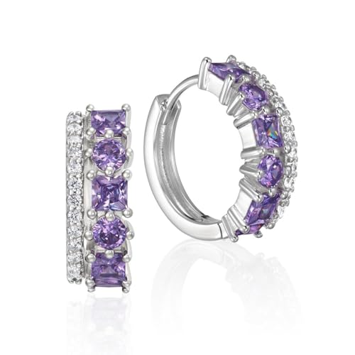Gift from New York フープピアス レディース プラチナ 加工 アメジスト カラー 紫 ピアス 誕生石 シルバ?925 金属アレルギー対応 ブランド 女性
