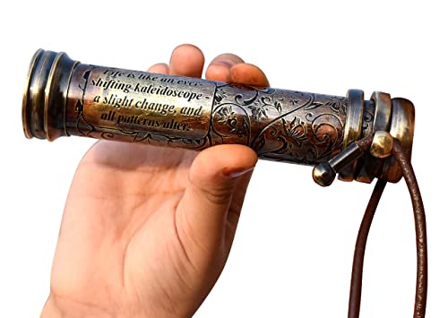 SARA NAUTICAL Best Handmade Brass Kaleidoscope Gift for Everyone with Box â€“ Vintage Look - Antique Finish - Kaleidoscope for Kids Friends Family Children - 3D Mirror Lens -with Leather Case.