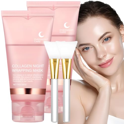 2 Piezas Collagen Night Wrapping Mask, 75ml Mascarilla Facial de Colágeno, Bio Collagen Overnight Wrap Peel Off Facial Mask, Mascarillas Faciales de Noche de Colageno Coreana Face Mask