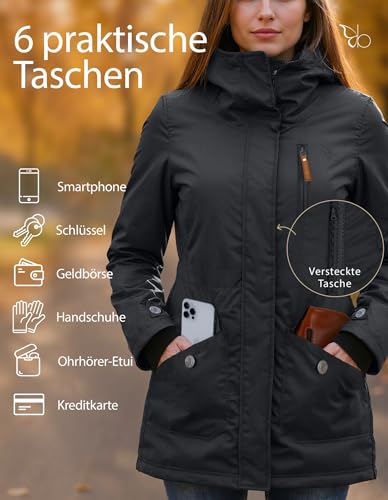 Berydale Damen Funktionsparka Jacke, Schwarz - Gefütterter Winter Parka, M EU