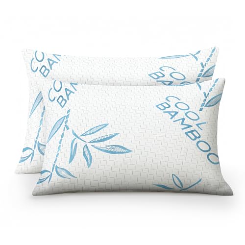 OMEO 2 Pack Bamboo Pillow King Size for Sleeping, Hypoallergenic Cooling Shredded Memory Foam Bed Pillows for Side, Back and Stomach Sleepers, Adjustable Loft and Washable Cover 20' x 36'