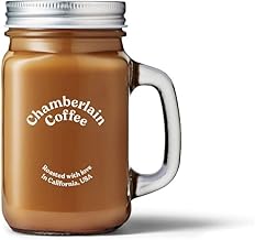 Chamberlain Coffee Cold Brew Mason Jar - 16 Oz Mason Jar for Cold Brew, Iced Coffee & Matcha - Square Mason Jar Drinking Glass with Handle - Mason Jar Mug - 16 oz