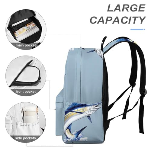 Marlin Fish Laptop Backpack for Women Men Cute Shoulder Bag Printed Daypack for Travel Sports Work4