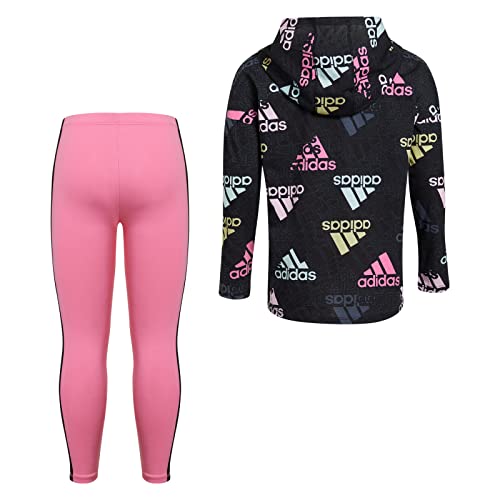 adidas Girl's Long Sleeve Graphic Hooded Tee and Printed Tights Set, Black with Multicolor, 6X3