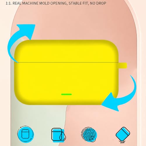 Image of Aniex Silicone Case Cover for realme Buds T500 Pro, Shockproof, Anti-Slip, Dustproof, Scratch Resistant, with Carabiner Hook, Full Body Protection (Yellow)